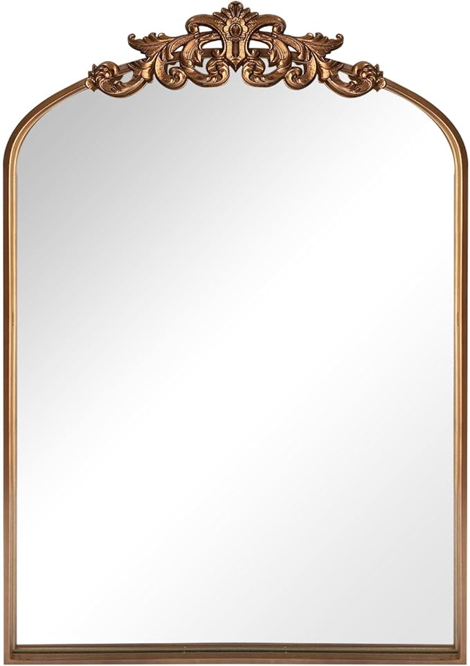 WAMIRRO Ornate Gold Mirror,Vintage Arched Baroque Antique Mirorrs for Living Room/Hallway/Fireplace/Bathroom/Entryway 24"X36"