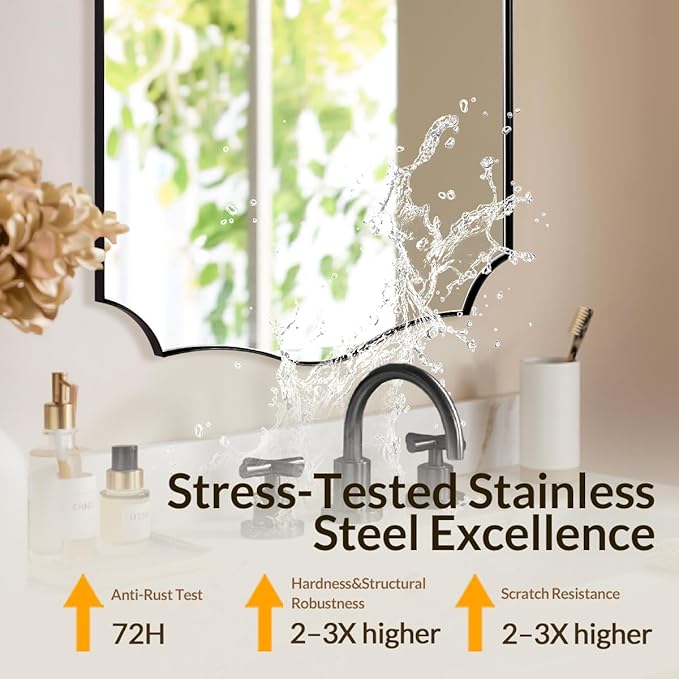 24x40 Black Mirror, Asymmetrical Vanity Mirror, Irregular Wall Mirror for Bathroom, Modern Mirror Wall Mounted Metal Framed for Bathroom, Bedroom, Living Room, Mantel
