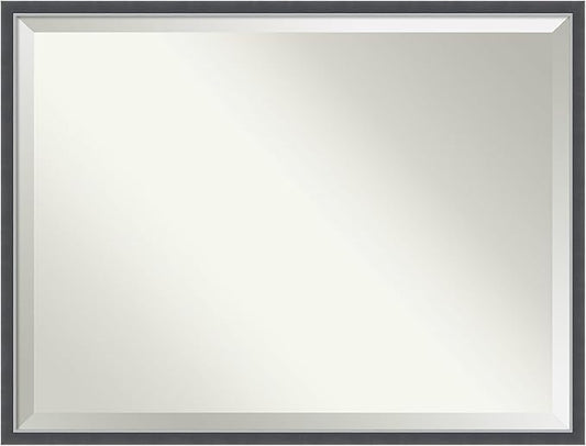 Amanti Art Black Bathroom Mirror for Over Sink, 32x42 Eva Black Silver Thin Rectangle Vanity Mirror, X-Large Modern Frame, Hangs Horizonally and Vertically, Bathroom Wall Decor, Beveled Edge