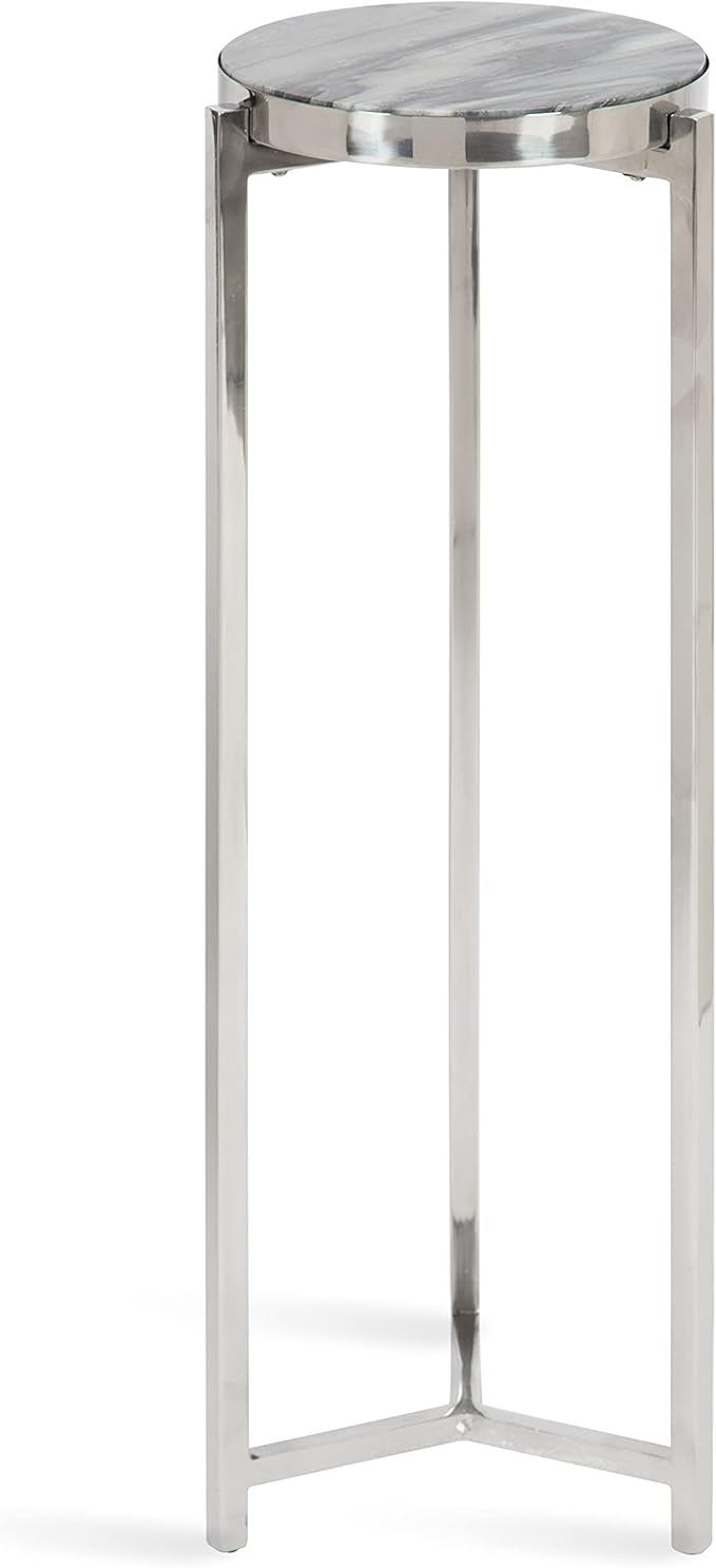 Kate and Laurel Aguilar Modern Drink Table; 9 x 9 x 23; Gray and Silver; Genuine Marble Accent Table for Small Spaces