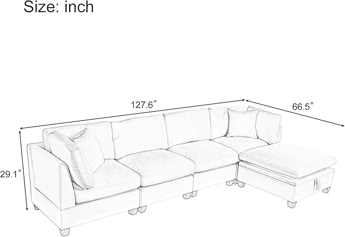 Merax Modern Upholstered Modular Sectional Sofa with Removable Storage Ottoman and Hidden Cup Holders, Free Combination Indoor Furniture Sets for Apartments, Studio, Office, 5 Seat-L Shape, Beige
