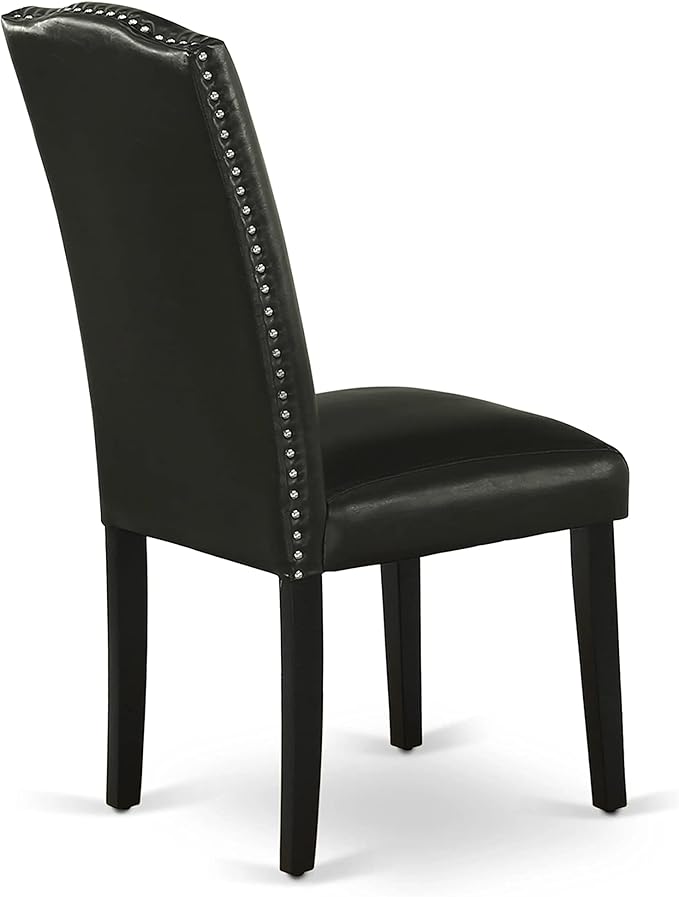 East West Furniture ESEN3-BCH-69 3 Piece Kitchen Table & Chairs Set Contains a Round Dining Room Table with Pedestal and 2 Black Faux Leather Parson Dining Chairs, 30x30 Inch, Black & Cherry