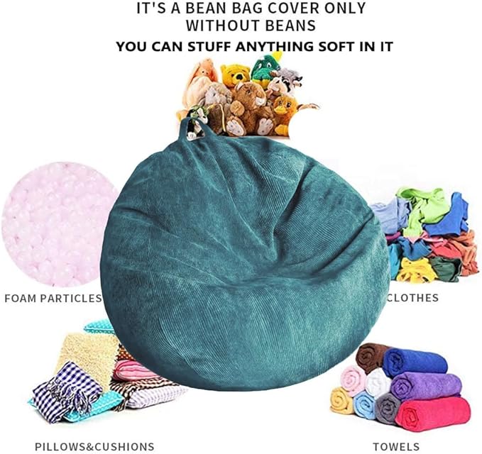 Stuffed Animal Storage Bean Bag Chair Cover (No Filler) Washable Ultra Soft Corduroy Bean Bag Cover for Organizing Plush Toys or Textile, Sack Bean Bag for Adults, Teens
