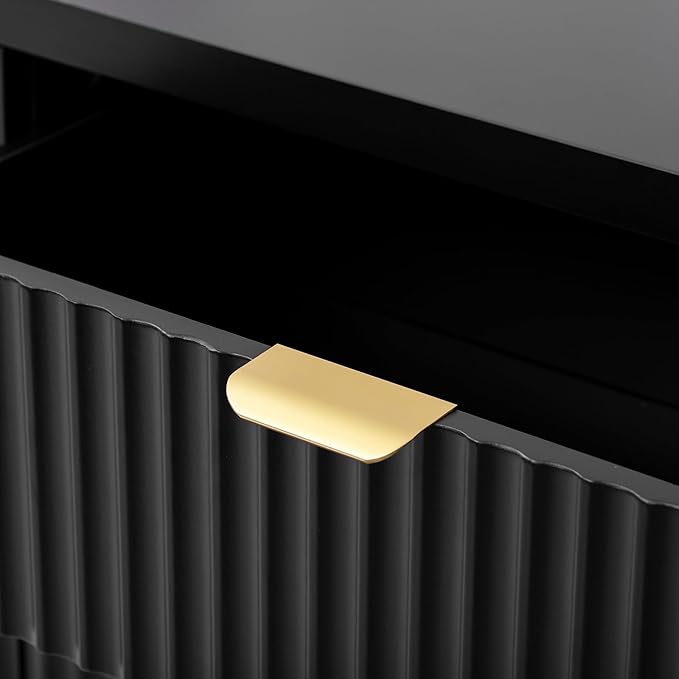 Merax Modern Wave-Pattern Sideboard Cabinet with 2 Drawers and 4 Doors,Buffet Cabinet,Aluminum Arc Handles,Scandinavian Style,Suitable for Entryway, Living Room,Foyer,Black