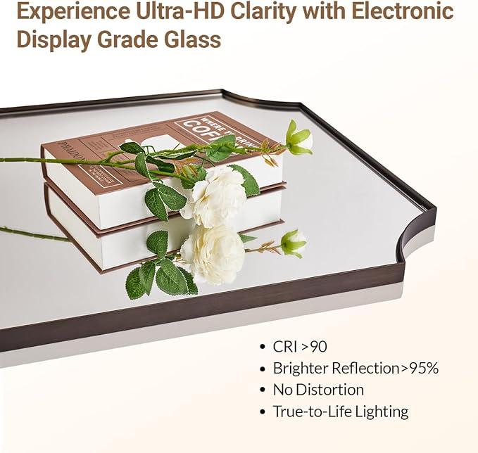 ANDY STAR 30x40 Inch Bathroom Mirror, Brushed Bronze Rectangle Scalloped Mirror, Antique Bronze Mirror with Premium Stainless Steel Metal Frame, Large Wall-Mounted Mirror (Horizontal/Vertical)