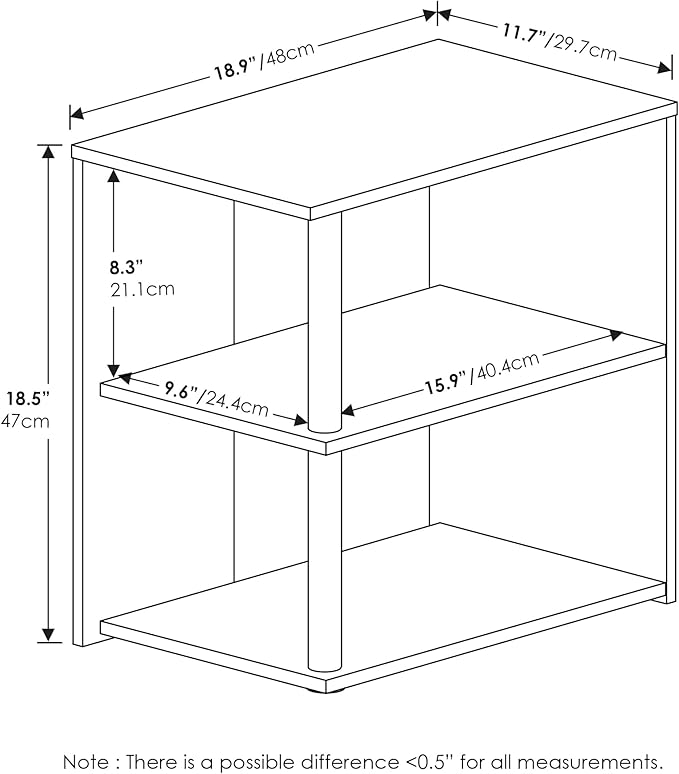 Furinno Romain 2-Tier End Table, French Oak/Black