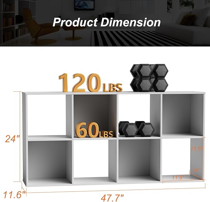 Sweetcrispy 8 Cube Storage Organizer - Open Cube Bookshelf with 4 Removable Back Panels, Display Storage Bookcase for Living Room, Bedroom, Entrance Hall, Home Office，47.7" L×11.6" W×24" H, Beige