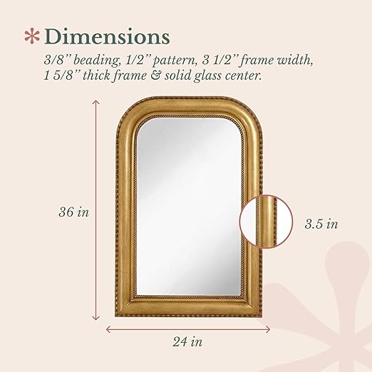 Hamilton Hills 36" x 24" Classic Gold Framed Polished Glass Top Round Corner Mirror - Thick Arched Top Rich Wall Mirror - Vanity for Bathroom Decor, Bedroom, Living Room - Hangs Horizontal or Vertical