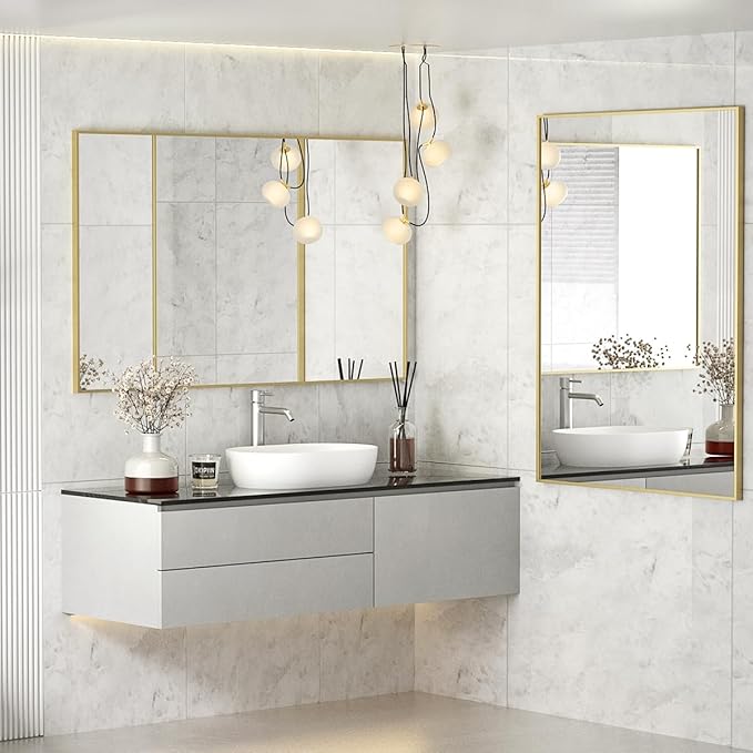 Koonmi Gold Mirrors for Wall, 26x38 Inch Bathroom Mirror, Rectangular Wall Mirror for Living Room Bedroom Bathroom, Hangs Horizontally or Vertically