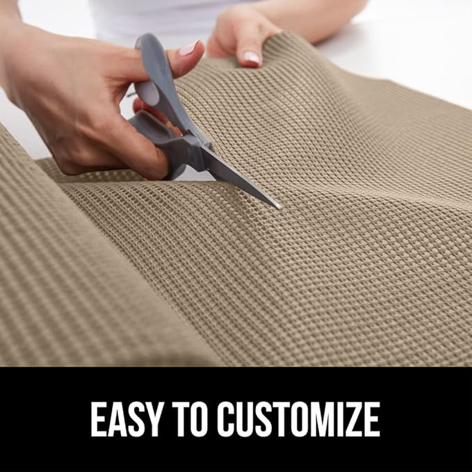 GORILLA GRIP powerGRIP Drawer Shelf and Cabinet Liner, Thick Strong Hold, Non-Adhesive Liners Protect Kitchen Cabinets and Cupboard, Bathroom Drawers, Easy Install, Breathable Mat, 20" x10', Beige