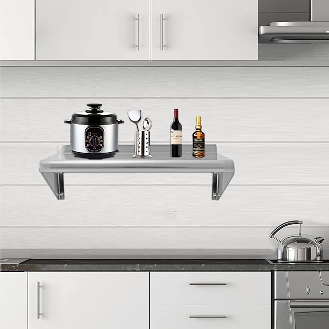 12''x24'' - 2PACKS Wall Mounted Stainless Steel Shelf NSF Commercial Metal Wall Mount Floating Shelving for Kitchen, Restaurant, Food Truck,Garage,Home&Hotel