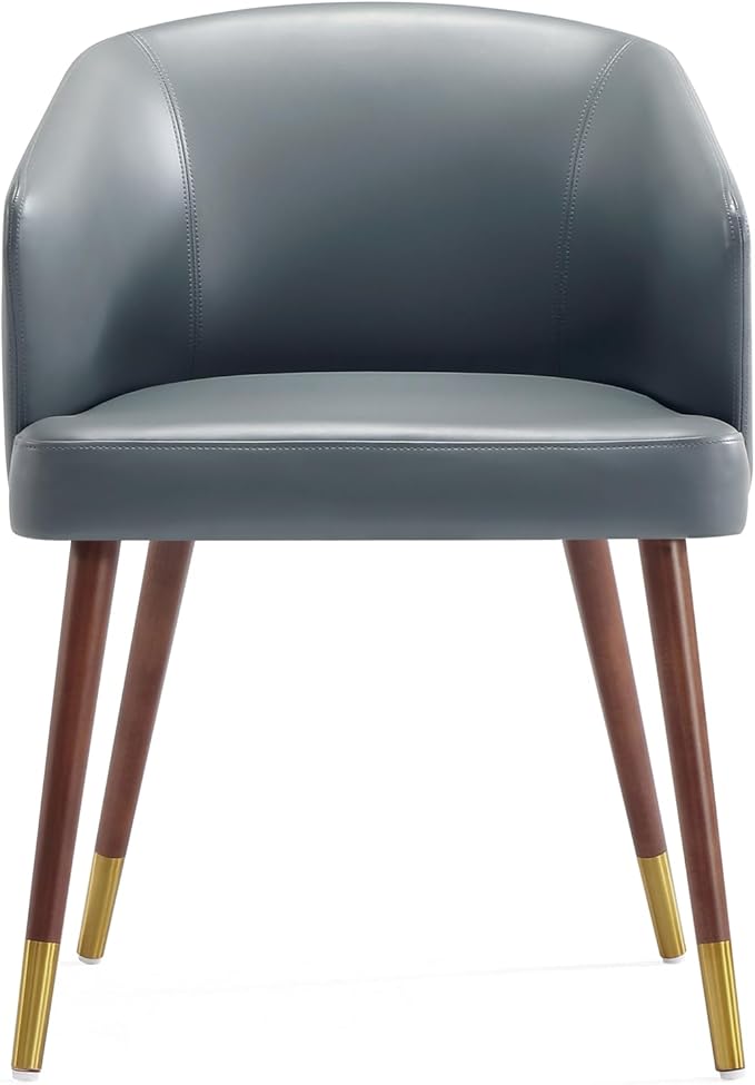 Manhattan Comfort Reeva Modern Dining Chair Upholstered in Tight Fit Leatherette, Accent Furniture with Solid Beech Wood Frame & Legs with Stylish Gold Tips, Graphite Grey