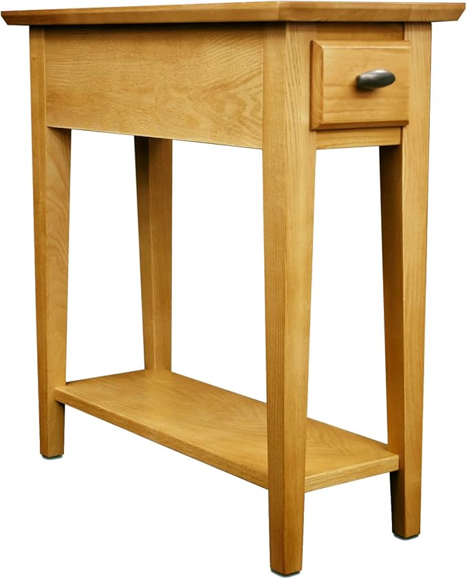 Leick Home Teegan End Table, Solid Wood, 1 Storage Drawer, Bottom Display Shelf, Narrow, Easy-Assembly, For Living Room/Bedroom, Desert Sand, 24 in L x 10 in W x 24 in H, 10071-DS