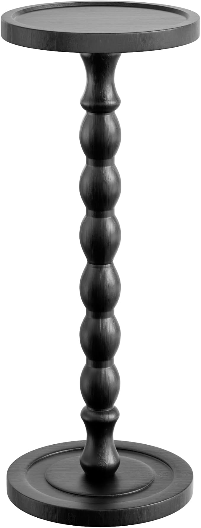 Rubber Wood‌ Small Side Table, Solid Wood‌ Round End Tables for Small Spaces, Martini Tables, Pedestal Drink Table for Living Room, Bedroom, Corners, and Office (Black, 9.4inch)