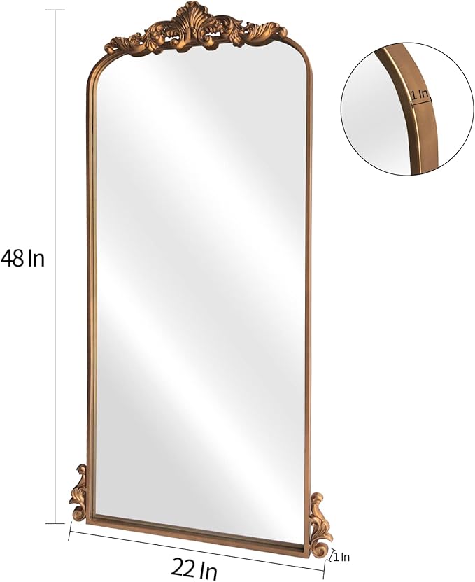 WAMIRRO Arched Mirror,Vintage Black Traditional Vintage Ornate Baroque Mirrors,Antique Brass Mirrors for Entryway/Fireplace/Living Room/Hallway/Bathroom.22“X48“ Gold