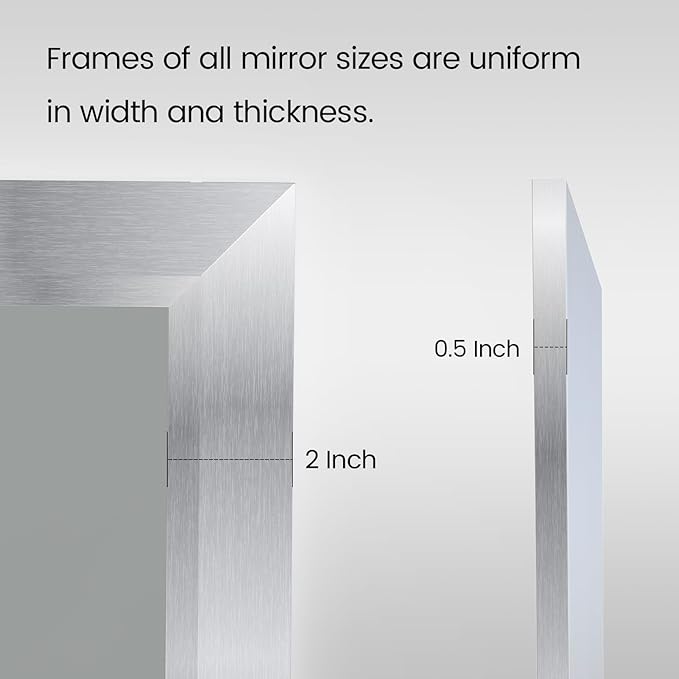 Amorho 24x36 Inch Bathroom Mirror Silver, Thick Metal Framed Wall Mirrors for Over Sink, Brushed Nickel Mirror Perfect for Bedroom, Living Room, Entryway, Rectangle (Horizontal/Vertical).