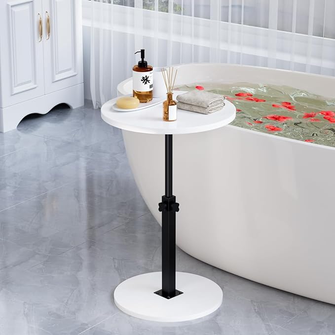 Adjustable Side Table, Round End Table, Small Bedside Table, Mid Century Modern Nightstand for Living Room, Bedroom, Corners and Office (White)