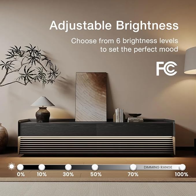 POVISON Fully-Assembled Mid Century Modern TV Stand, 78.74" Wood Media Console with Adjustable LED Light, Entertainment Center with Storage for Living Room
