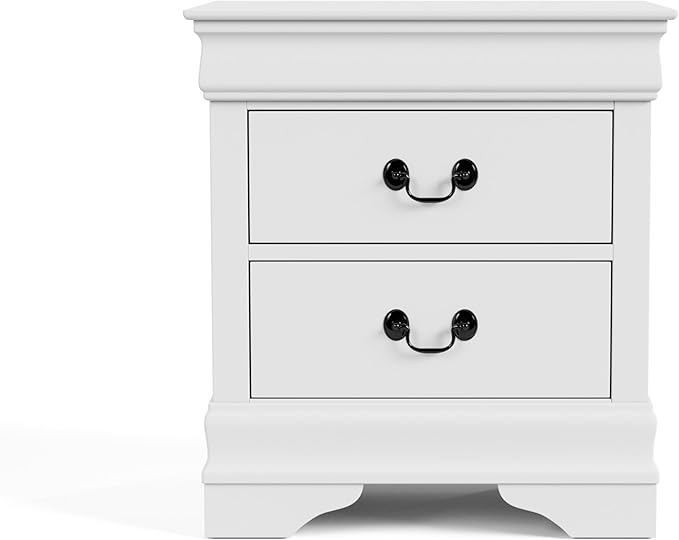 Furniture of America Arabella Traditional Solid Wood Nightstands Set of 2, Bedside Table with Drawers and Antique Nickle Handles, No Assembly Wooden Night Stands for Bedrooms, Guest Room, Dorm, White