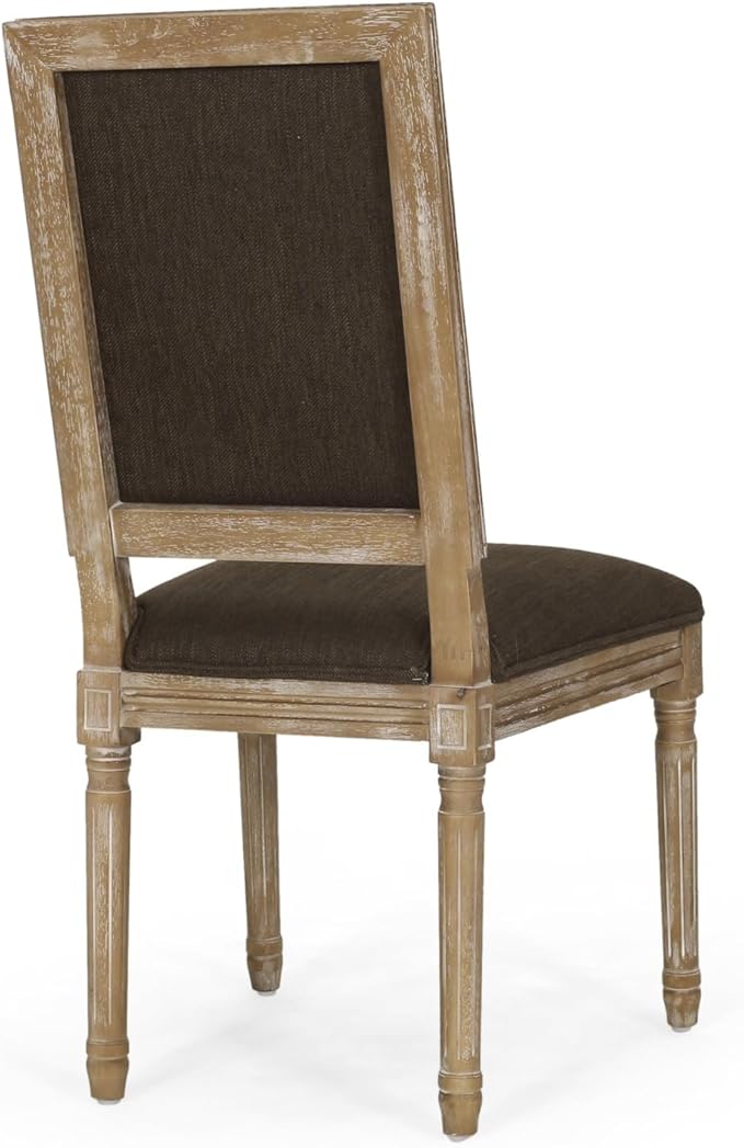 Merax Upholstered Solid Wood Dining Chairs Set of 2, French Country Style Accent Side Seating Furniture for Kitchen, Living Room, Cushioned Back, Brown