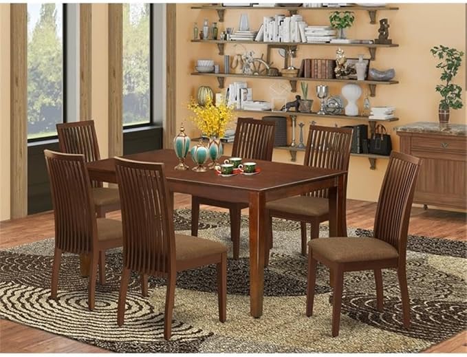 East West Furniture CAIP7-MAH-C 7 Piece Dining Table Set Consist of a Rectangle Kitchen Table and 6 Linen Fabric Kitchen Dining Chairs, 36x60 Inch, Mahogany