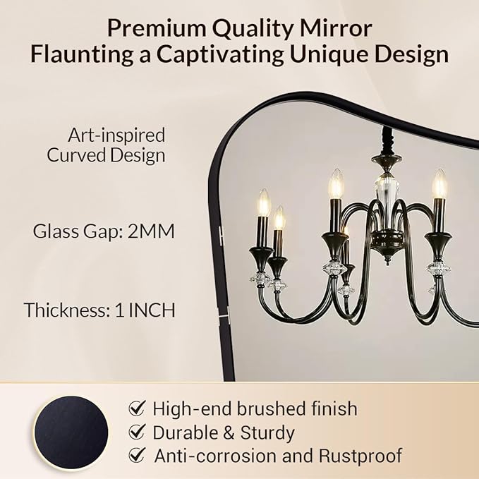 Black Bathroom Vanity Mirrors, 24 x 32 Irregular Wall Mirror with Black Trim Frame, Modern Asymmetrical Wall Mirror, Unique Shaped Decorative Mirrors for Living Room, Bedroom, Fireplace