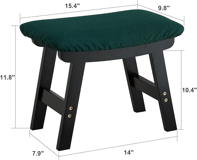 Foot Stool Ottoman Foot Rest Under Desk,Small Stool for Living Room, Bedroom and Kitchen (Black Legs - Green Stool Surface)