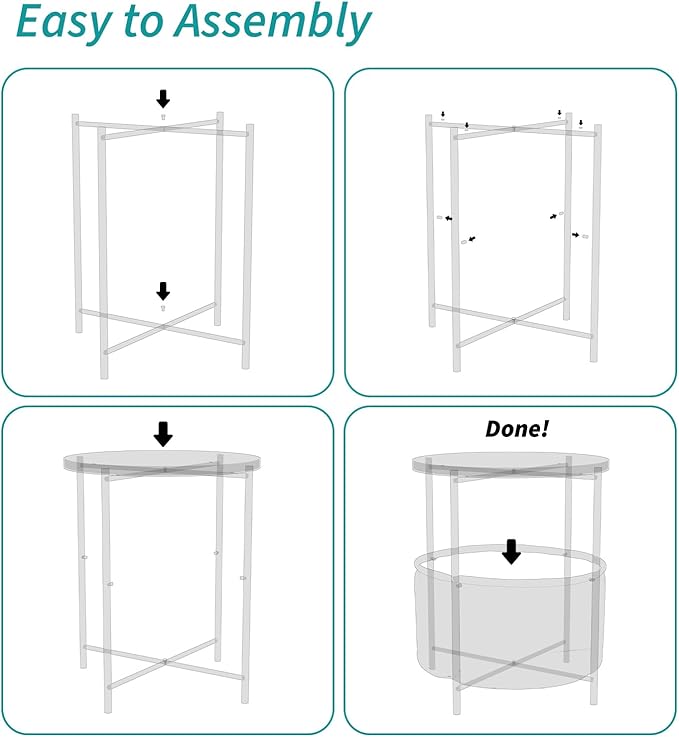2 Tier Modern Side Table, Round End Table Living Room with Fabric Basket, Small Metal Bedside Nightstand with Removable Tray for Living Room, Bedroom, Office, Gold