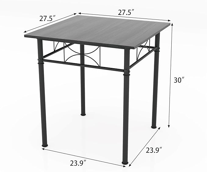 JOIN IRON 3-Piece Kitchen Dining Room Table Set for Small Spaces，Iron Wood Square Table with 2 Chairs for Kitchen Dining Room Furniture (Ash)