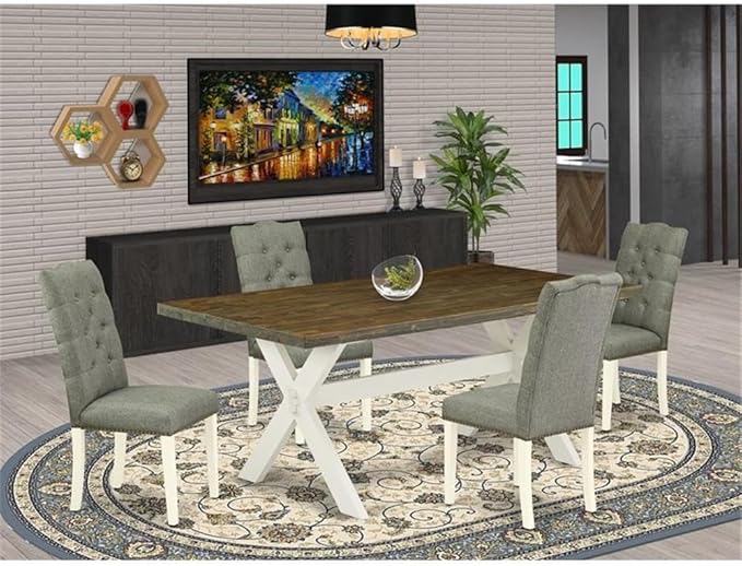 East West Furniture X077EL207-5 5 Piece Dining Table Set for 4 Includes a Rectangle Kitchen Table with X-Legs and 4 Gray Linen Fabric Parson Dining Chairs, 40x72 Inch, Multi-Color