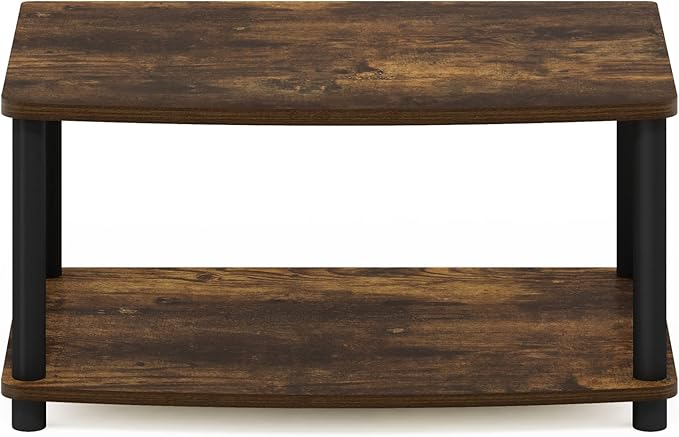 Furinno Turn-N-Tube 2-Tier TV Riser, Small Elevated No Tools TV Stand for TV up to 32 inch, 15.8" x 23.8" x 11", Amber Pine/Black