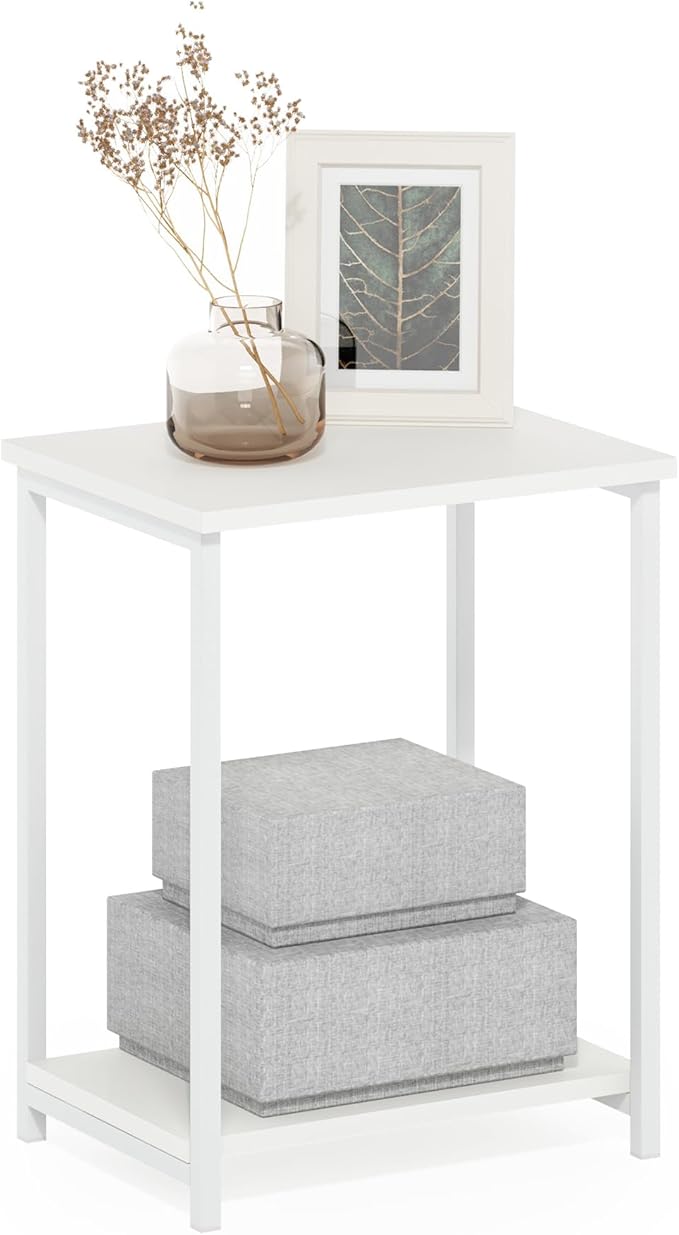 Furinno Simplistic Industrial Metal Frame End Table, 1-Pack, White/White