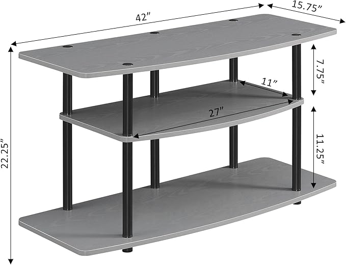 Convenience Concepts Designs2Go No Tools 3-Tier Wide TV Stand 42" - Entertainment Center for TVs up to 46 Inches, Modern TV Mount with Shelves for Living Room, Gray/Black