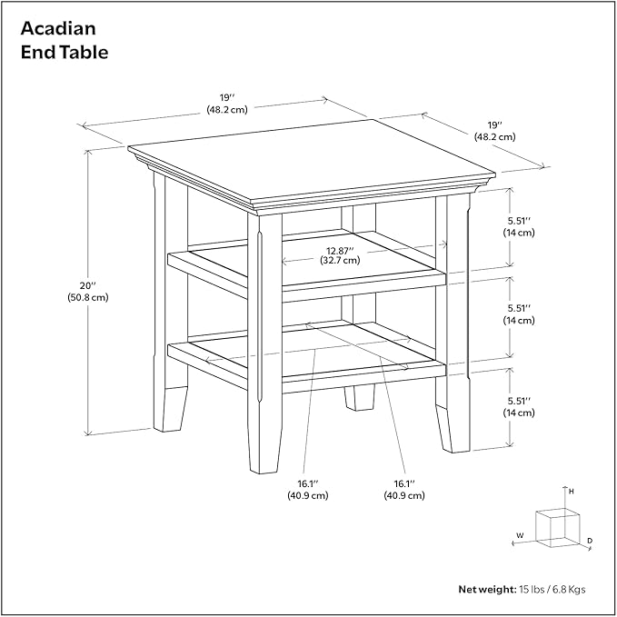 SIMPLIHOME Acadian SOLID WOOD 19 Inch Wide Square Transitional End Table in Farmhouse Brown, For the Living Room and Bedroom