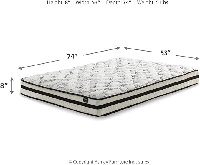 Signature Design by Ashley Full Size Chime 8 Inch Medium Firm Innerspring Mattress with Pressure Relief Quilt Foam, Fiberglass Free, Mattress In A Box