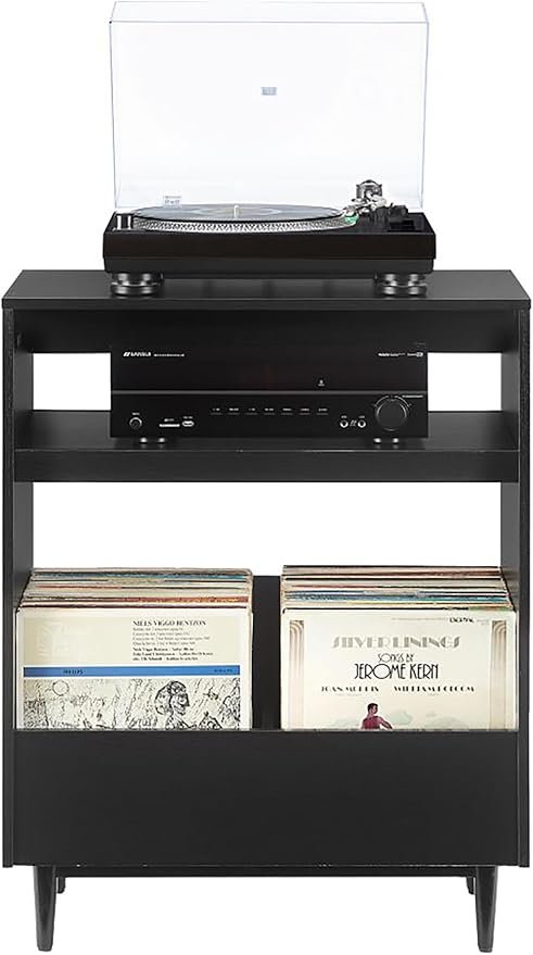 Crosley Furniture Liam Turntable Record Player Stand with Storage for Vinyl Records, Mid Century Modern, Black