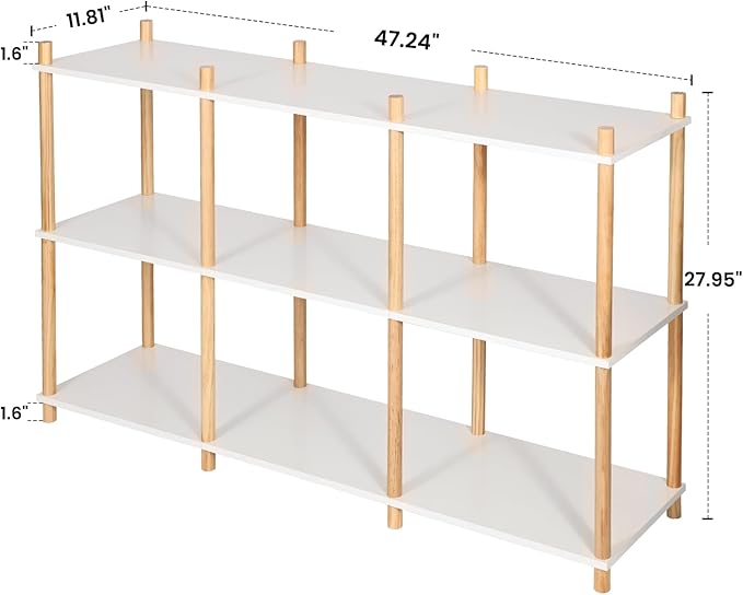 YGYQZ 3 Tier Short Book Shelf, Wood Shelves with Open Back Long Horizontal 6 Cube Storage Shelf Book Shelves for Office, Living Room, Bedroom, Rustic Shelf (White)