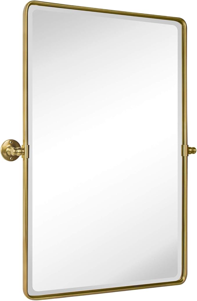 TEHOME 27 x 35'' Gold Pivot Mirror Brushed Champagne Gold Tilt Rectangle Bathroom Mirror Tilting Beveled Vanity Mirrors for Wall