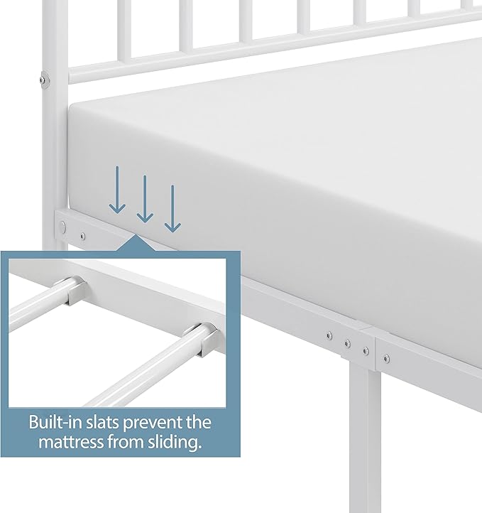 Yaheetech 14 Inch Full Size Bed Frame Metal Platform Bed with Spindle Headboard Footboard/Mattress Foundation/No Box Spring Needed/Underbed Storage Space/Steel Slat Support/Easy Set up, White