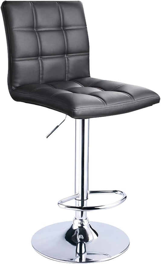 Leopard Modern Square PU Leather Adjustable Bar Stools with Back, Squre Back Bartool, Counter Height Swivel Stool, 1 Chair (Black)
