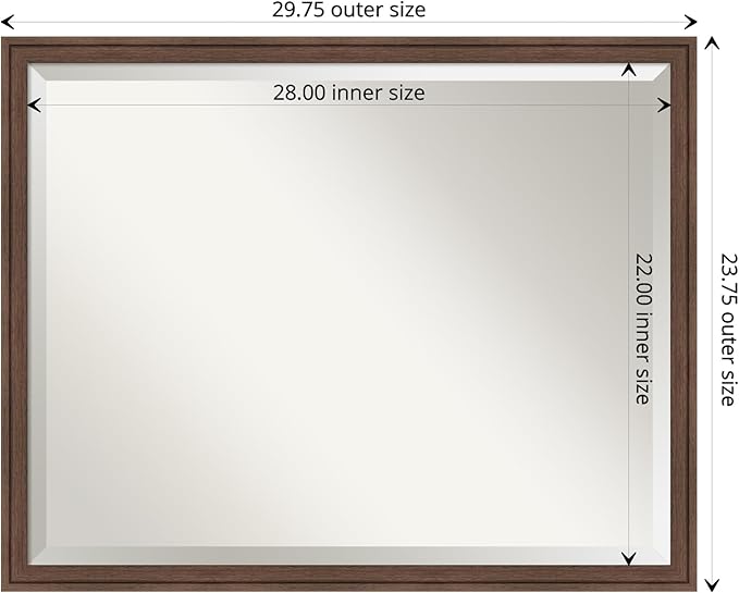 Amanti Art Brown Bathroom Mirror for Over Sink, 24x30 Florence Medium Brown Rectangle Vanity Mirror, Large Casual Frame, Hangs Horizonally and Vertically, Bathroom Wall Decor, Beveled Edge