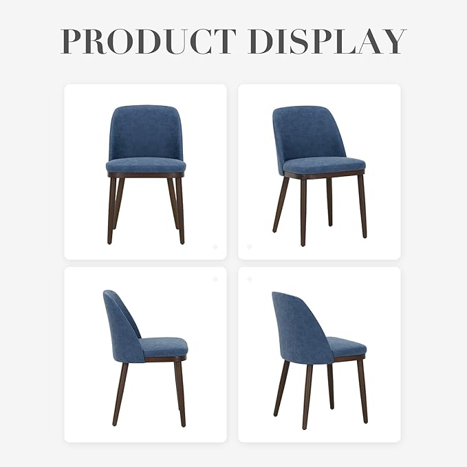 COLAMY Upholstered Dining Chairs Set of 2, Modern Kitchen Chairs with Back, Leather Side Dining Room Chairs with Wood Legs for Kitchen Dining Room Restaurant, Blue