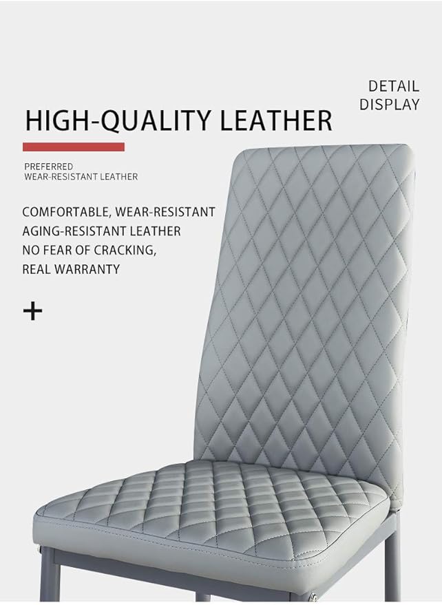 JT Modern Minimalist Dining Chair Fireproof Leather Sprayed Metal Pipe Diamond Grid Pattern Restaurant Home Conference Chair Set of 4 Or 6 (6, Light Gray)