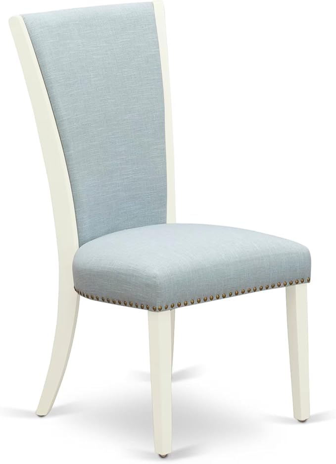 East West Furniture V097VE215-6 6 Piece Kitchen Table Set Contains a Rectangle Dining Table with V-Legs and 4 Baby Blue Linen Fabric Parson Chairs with a Bench, 40x72 Inch, Multi-Color