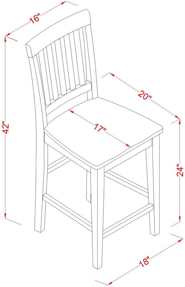 East West Furniture YAVN5-MAH-W 5 Piece Counter Height Dining Set Includes a Rectangle Dinette Table and 4 Kitchen Dining Chairs, 30x48 Inch, Mahogany