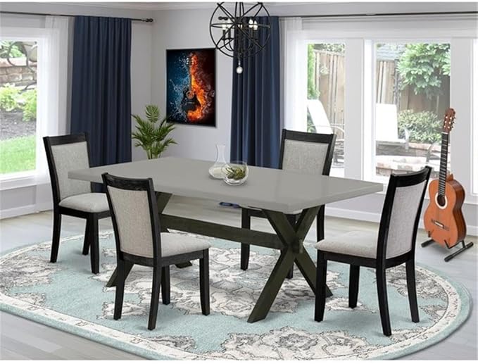 East West Furniture X697MZ606-5 5 Piece Kitchen Table Set for 4 Includes a Rectangle Dining Table with X-Legs and 4 Shitake Linen Fabric Parson Dining Chairs, 40x72 Inch, Multi-Color