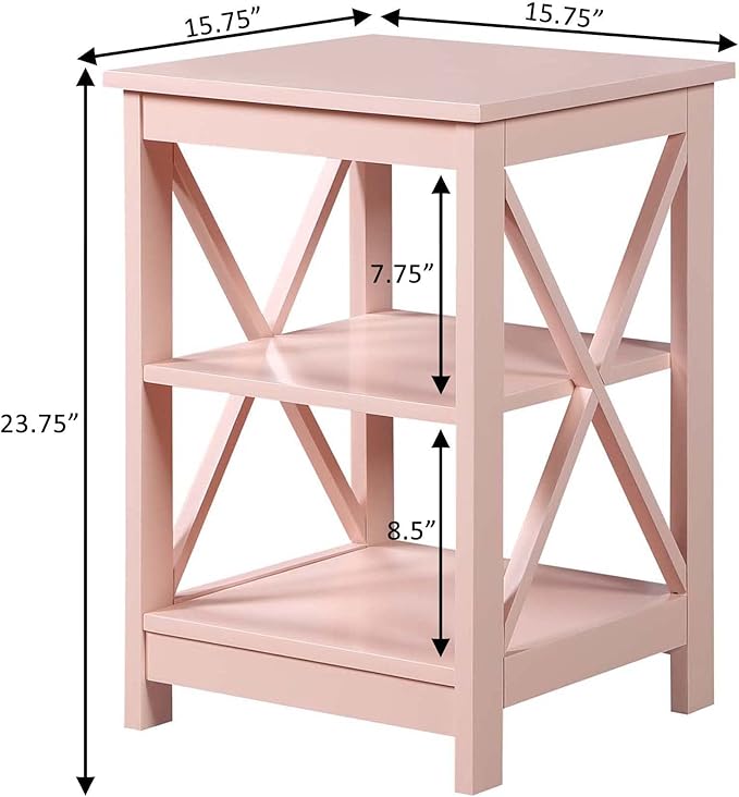 Convenience Concepts Oxford End Table 15.75" - Modern Living Room Table with Storage Shelves, Transitional Nightstand Side Table for Home Decor and Display, Blush Pink