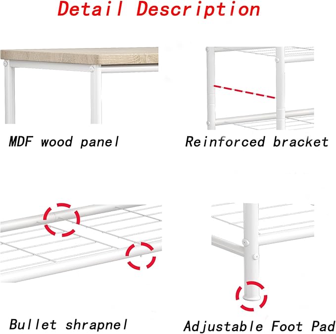 Shoe Rack Organizer 5 Tier for Closet Entryway Free Standing Metal Storage Shoe Shelf with MDF Top Board，White+Oak