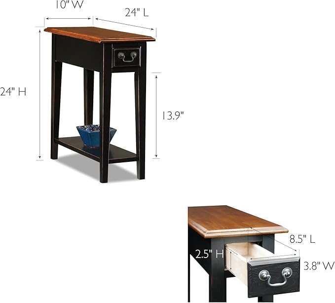 Haven Ridge Narrow Solid Wood Side Table with Drawer and Shelf, Medium Oak Brown and Slate Black, Perfect for Living Rooms, Bedrooms, and Small Spaces – Leick Home, 9017-SL