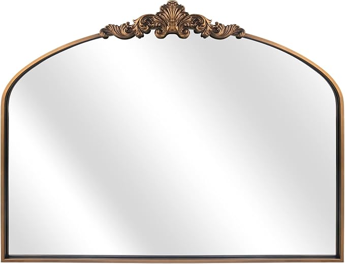 WAMIRRO Arched Mirror,Gold Traditional Vintage Ornate Baroque Mirror,Antique Brass Mirrors for Entryway/Fireplace/Living Room/Hallway/Bathroom.36 X30 Gold